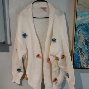 Coco And Shay Women's Plus Size White Sweater with Colorful Accents